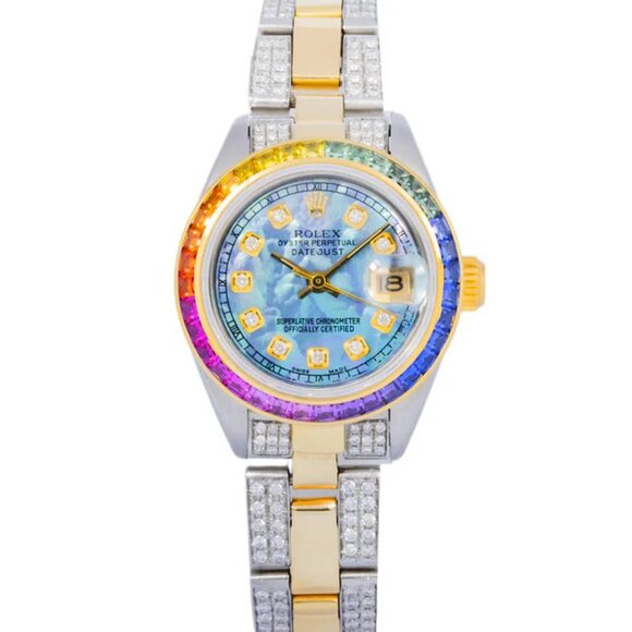 ROLEX DATEJUST 6919 26MM BLUE MOP DIAMOND DIAL RAINBOW BEZEL AND SEMI DIAMOND OY - Picture 1 of 4